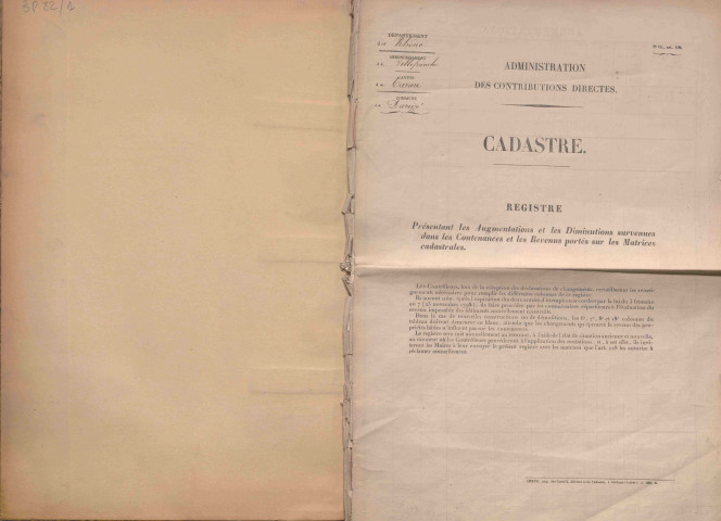 État de sections et matrice des propriétés foncières.