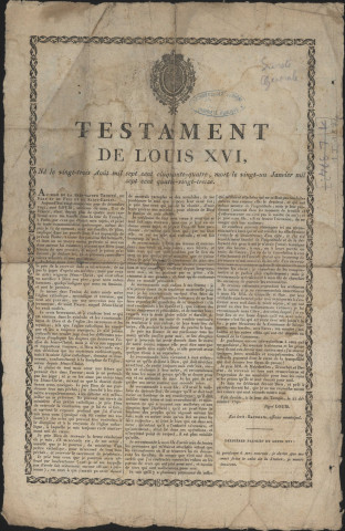 Testaments de Louis XVI et de Marie-Antoinette.