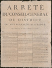 Arrêté du conseil général du district de Villefranche-sur-Saône, le 10 octobre 1793, l'An second de la République une et indivisible.