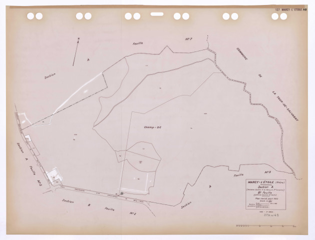 Section A (ancienne section A de Marcy et Sainte Consorce) 8e feuille (partie de l'ancienne 2e feuille). Plan cadastral révisé pour 1933. 2e édition pour 1980.