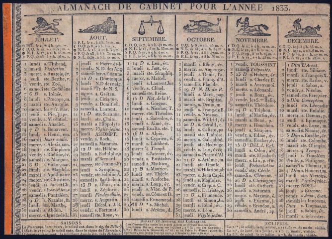 Almanach de cabinet pour l'an de grâce 1833.