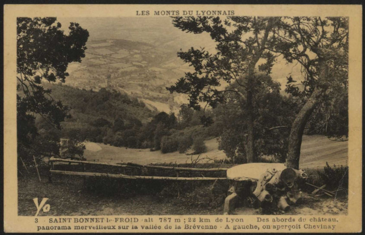 Saint-Bonnet-le-Froid. Des abords du château, panorama merveilleux sur la vallée de la Brévenne.