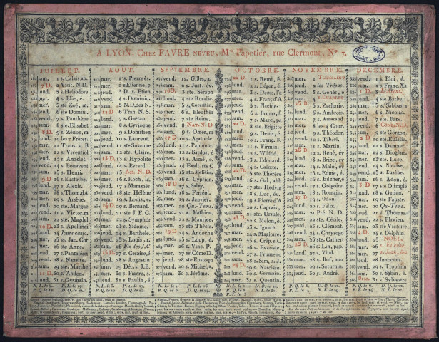 Calendrier de cabinet pour 1826.