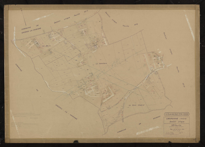 Section unique (ancienne section A de la commune de Grézieu-la-Varenne) : 12e feuille (partie de l'ancienne 3e feuille). Plan révisé pour 1935. Réédité pour 1975.