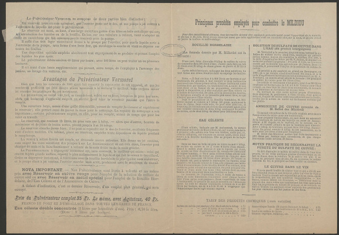 Pulvérisateur Vermorel contre le mildiou - Villefranche-sur-Saône.
