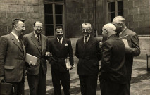 De gauche à droite : Jean CONDAMIN, Guy JARROSSON, M. CAUSERET, un homme non identifié, Philippe DANILO, Armand HAOUR.