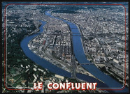 Lyon. Vue aérienne du confluent entre le Rhône et la Saône.