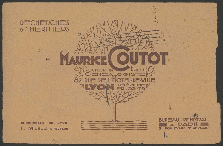 Maurice Coutot docteur en droit et généalogiste - Lyon.