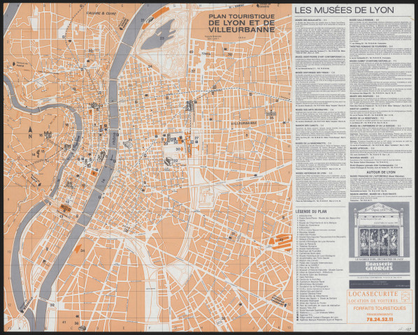 Plan touristique de Lyon et de Villeurbanne.
