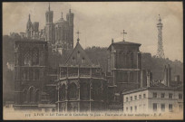 Lyon. Les tours de la cathédrale Saint-Jean, Fourvière et la tour métallique.