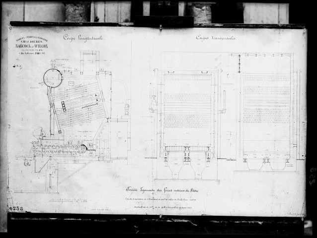 Canal de Jonage : usine à vapeur, dessin d'ensemble de deux batteries de générateur de 250HP chacun avec surchauffeur de 93m2.