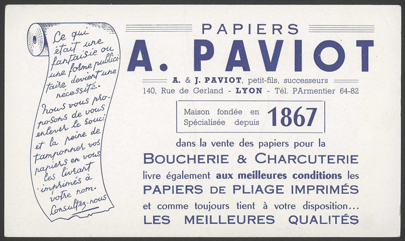 Papiers d'emballage A. Paviot - Lyon.