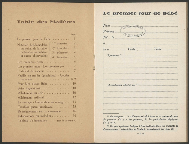 "Livret de bébé" des établissements Jacquemaire - Villefranche.