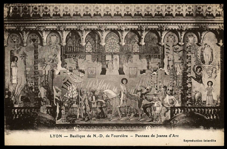 Lyon. Basilique de Notre-Dame de Fourvière - Panneau de Jane d'Arc.