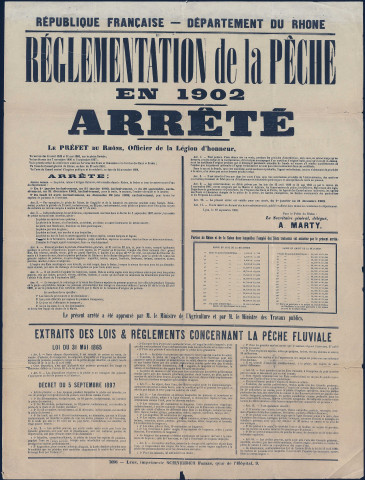 Réglementation de la pêche en 1902. Arrêté préfectoral (19 septembre 1901).