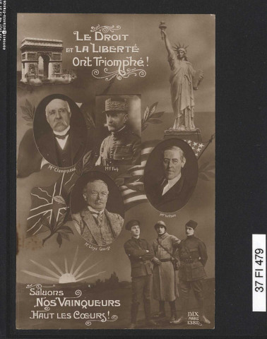 Portraits de Clémenceau, Foch, Lloyd George et Wilson.