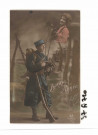 Soldat rêvant à une femme avec bouquet de houx et de gui.
