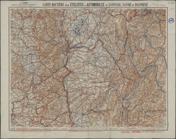 Carte routière pour cyclistes et automobiles du Lyonnais, Savoie et Dauphiné.