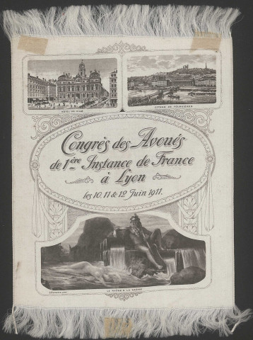 Menu du banquet du Congrès des avoués de 1ère instance de France (Lyon, 10 au 12 juin 1911).