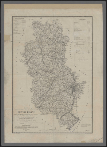 Carte routière, hydrographique et administrative du département du Rhône.