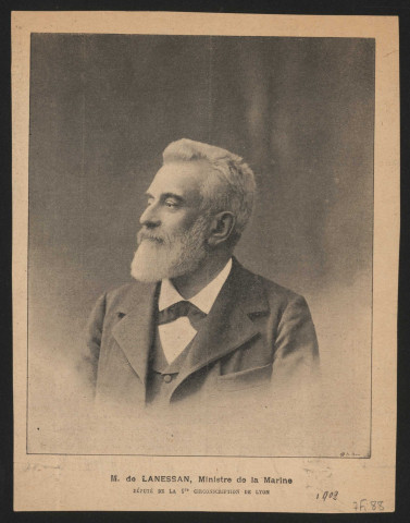 Jean-Marie Antoine Louis de Lanessan (1843-1919), naturaliste, médecin, homme politique, gouverneur général de l'Indochine française, ministre de la Marine.