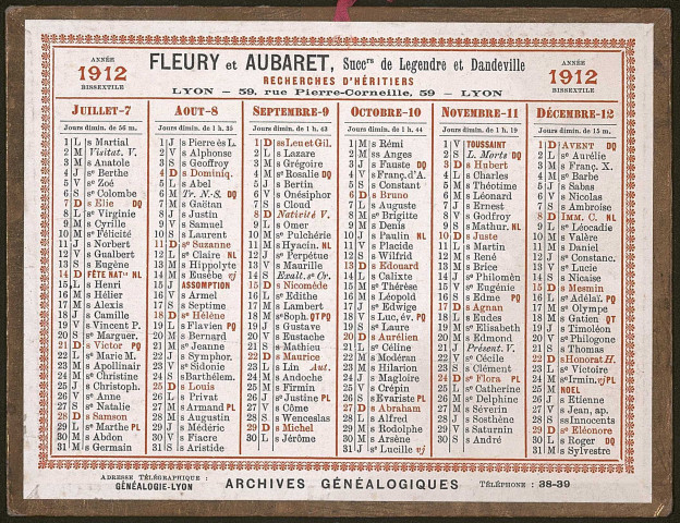 Calendrier 1912.