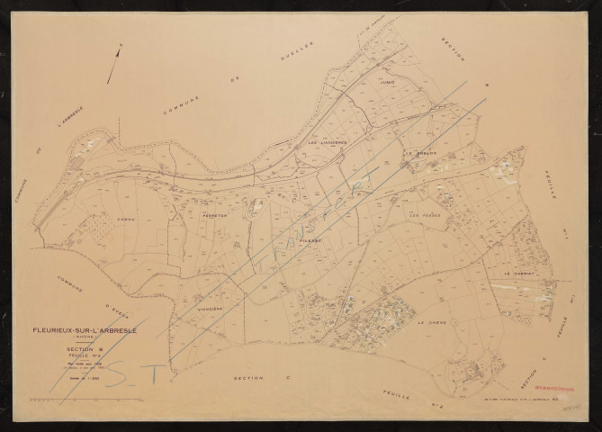 Section B feuille n° 2. Cadastre révisé pour 1938. 3e édition à jour pour 1982.