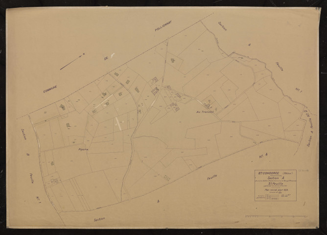 Section A (ancienne section B de la commune de Marcy-Sainte-Consorce) 3e feuille (partie de l'ancienne 2e feuille). Plan révisé pour 1933.