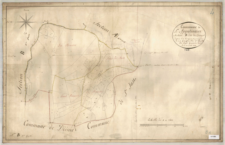 Section B dite du Creuzet, feuille n°1 (parcelles 1-73).