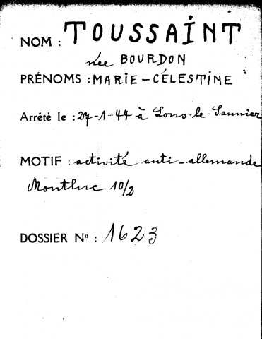 TOUSSAINT Marie Célestine (née BOURDON)