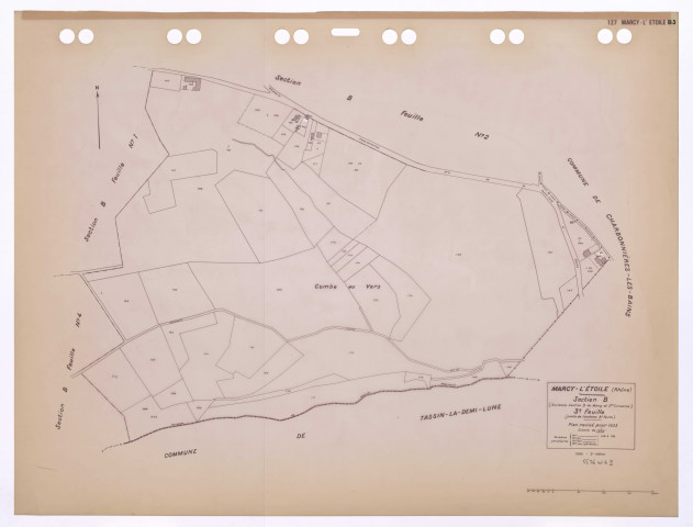 Section B (ancienne section D de Marcy et Sainte Consorce) 3e feuille (partie de l'ancienne 2e feuille). Plan cadastral révisé pour 1933. 2e édition pour 1980.