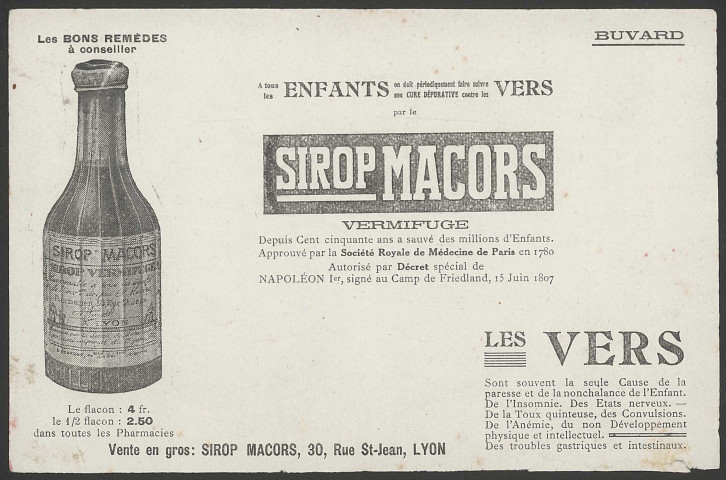 Sirop Macors vermifuge - Lyon.