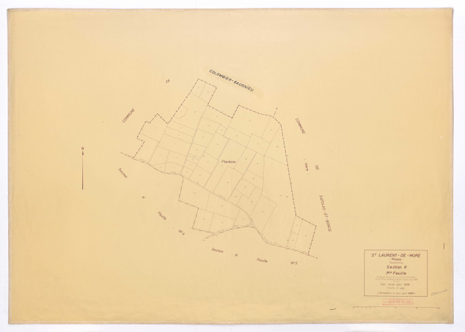 Section K 1ère feuille (ancienne section B, partie de la 1ère feuille de la commune de Satolas-et-Bonce acquises pour 1978). Plan révisé pour 1936. 2e édition à jour pour 1968.