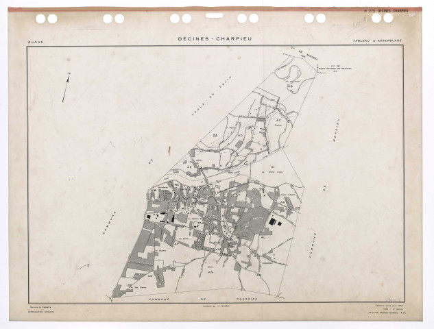 Tableau d'assemblage (TA). Cadastre révisé pour 1956. 3e édition à jour pour 1980. Plan annulé.