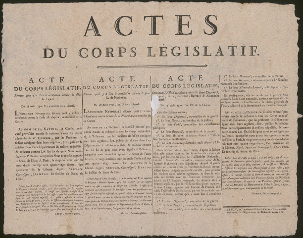 Actes du corps législatif des 28 et 29 août 1792, l'An quatrième de la Liberté, portant accusation et contenant l'acte d'accusation.