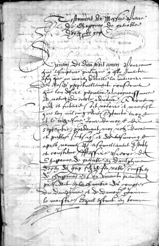 Pierre de Chaponay, fils de Soffrey, doyen de l’église de Gap : testament.