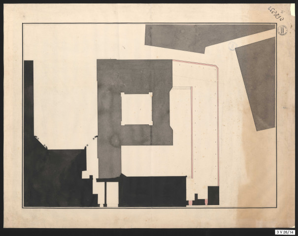Plan du bâtiment, de l'enceinte et des alentours.