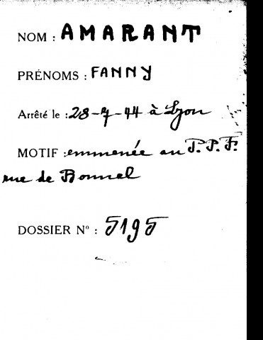 AMARANT Fanny (née DISSARD) (Veuve)