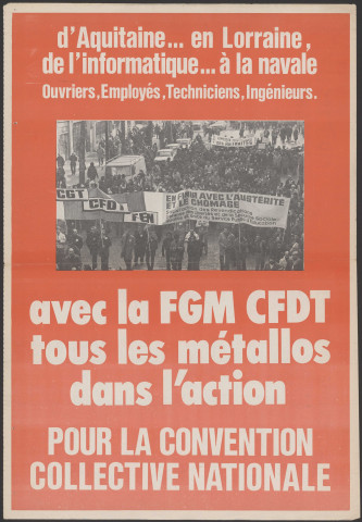 Article sur LIP. Demande d’une convention collective nationale par Fédération générale de la métallurgie-CFDT, 31x44, Couleur.
