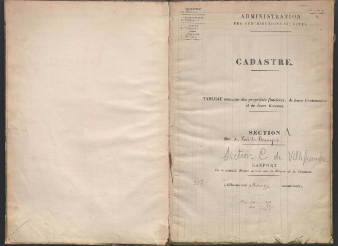 État de sections des propriétés non bâties et bâties : section A dite du Port de Beauregard, section B dite du Port de Riottier.