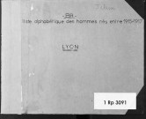 Subdivision de Lyon : liste alphabétique des hommes nés dans le Rhône et à l'étranger entre 1915 et 1917.