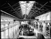 Canal de Jonage : usine-barrage au 15K780, vue d'aval, vue intérieure (mai 1902).