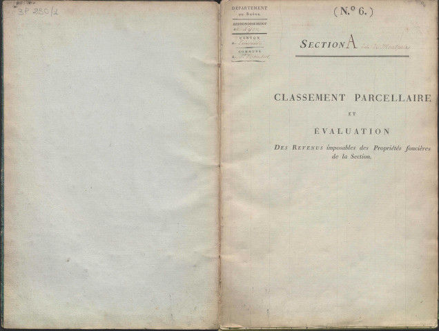 État de sections des propriétés non bâties et bâties : section A dite de Montpelas, section B dite de Montessuis, section C dite de Rivière et de Charlier, section D dite du Bourg, section E dite de l'Ile-Barbe (29 mai 1806). Matrice de rôle des propriétés non bâties (1806-s.d.).
