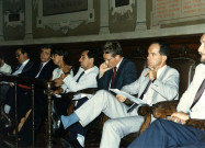De gauche à droite, assis : Pierre JAMET, Claude PERET, Marcelle TISSIER, M. GAYRAUD (payeur départemental), Pierre GOFFINET, Jean-Paul MARCHINI, Jean-Claude LARAMAS.