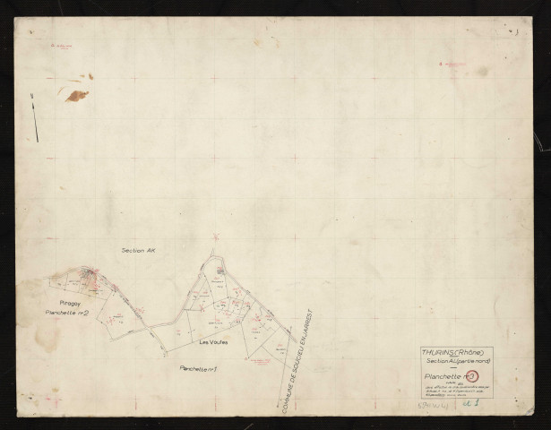 Verso : section AL partie Nord : parcelles n° 137-145, 197-210. Levé effectué du 17 au 20 décembre 1954 : planchette n°3.