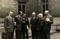 De gauche à droite : Jean CONDAMIN, Guy JARROSSON (de profil), M. CAUSERET, un homme non identifié, Philippe DANILO, Armand HAOUR.