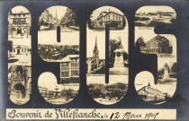 Villefranche-sur-Saône. Souvenir de Villefranche le 12 mars 1905. Vues multiples en mosaïque.