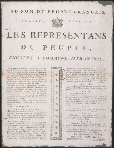 Les représentants du peuple, envoyés à commune-affranchie.