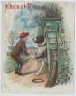 Jeune garçon avec un chien Saint-Bernard dans sa niche.