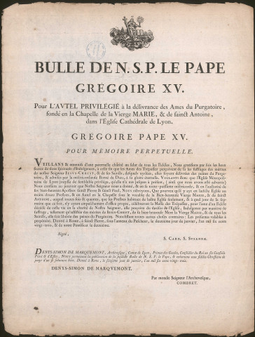 Bulle de N.S.P. le Pape Grégoire XV.